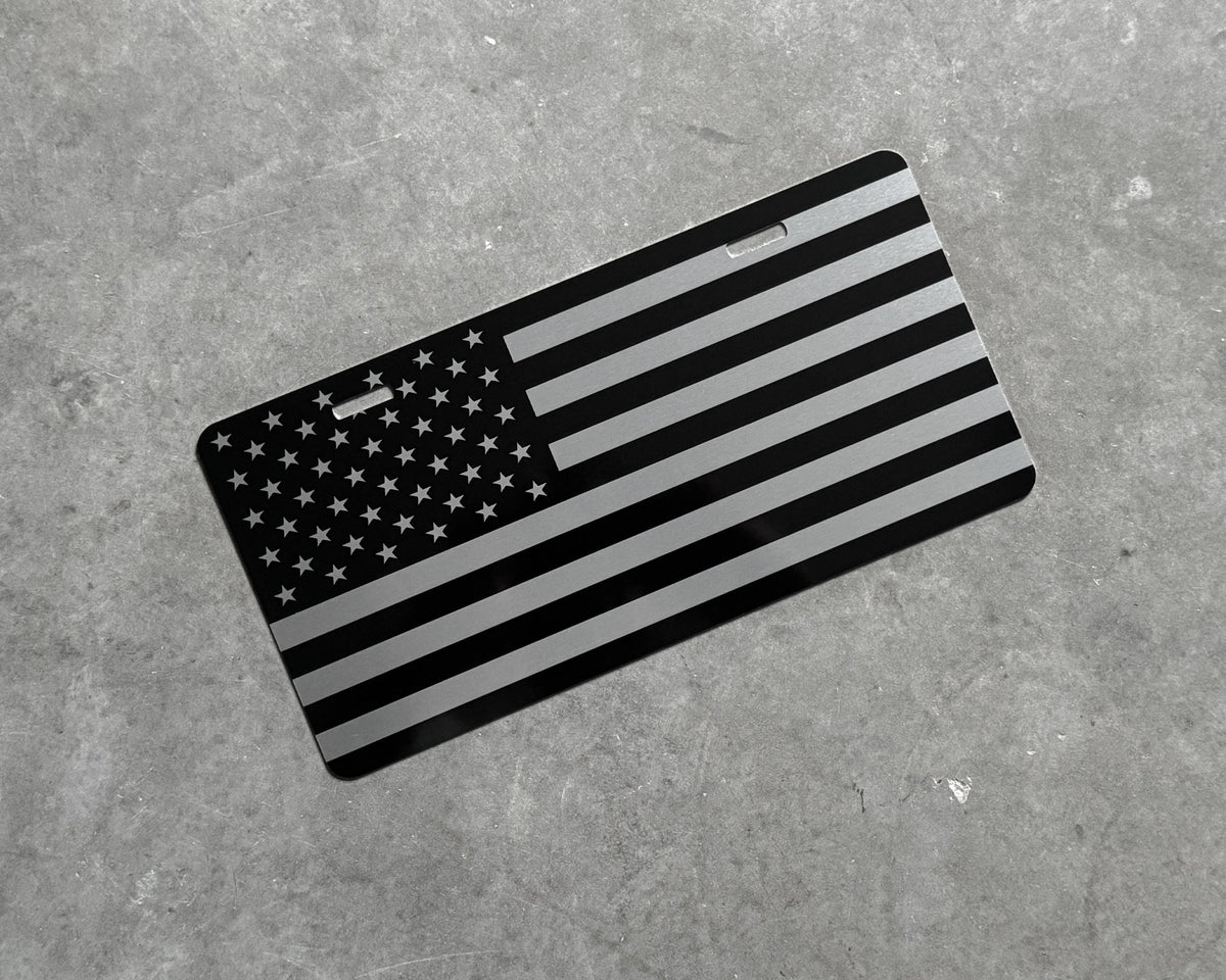 Black & Silver American Flag License Plate, Modern USA 12x6