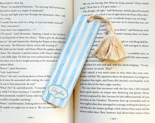 Personalized Bookmark with Tassel | Custom Name Book Mark Watercolor Stripe