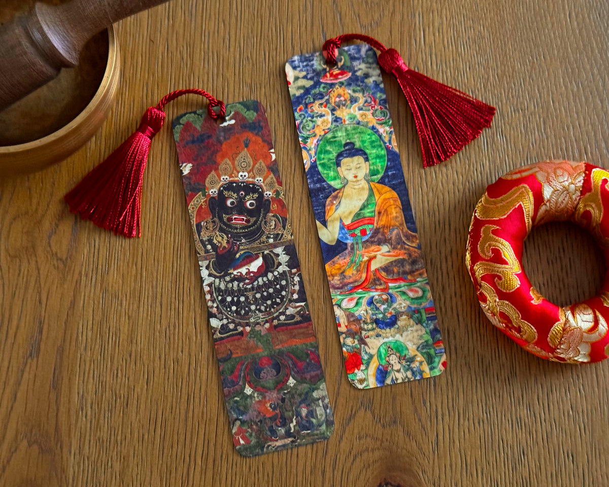 Buddha and Mahakala Bookmark, Double-Sided Buddhist Art Gift