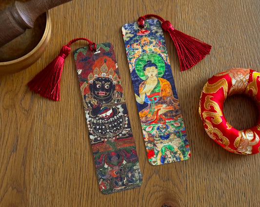Buddha and Mahakala Bookmark, Double-Sided Buddhist Art Gift