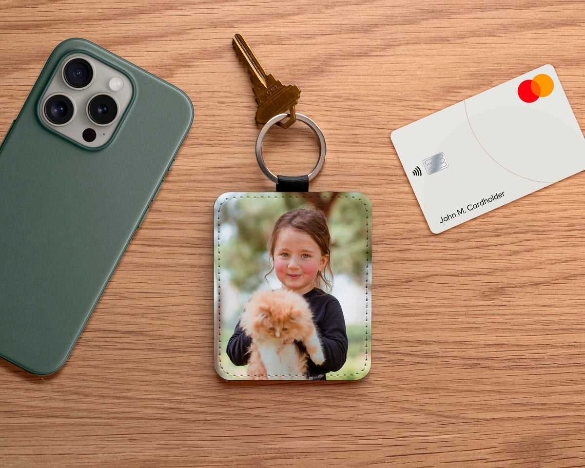 Extra Large Personalized Photo Keychain – 3x3.6 Vegan Leather