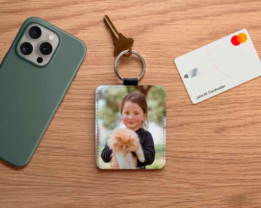 Extra Large Personalized Photo Keychain – 3x3.6 Vegan Leather
