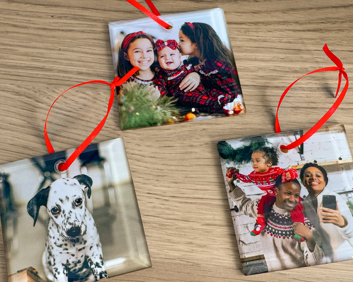 Personalized Glass Photo Ornament – Square Beveled Keepsake