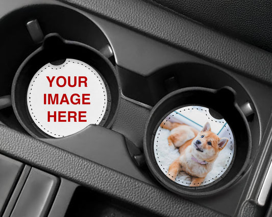 Custom Car Coasters 2 Pack, Personalized Vegan Leather Cup Holder Inserts, 2.5 Inch Round Car Accessories