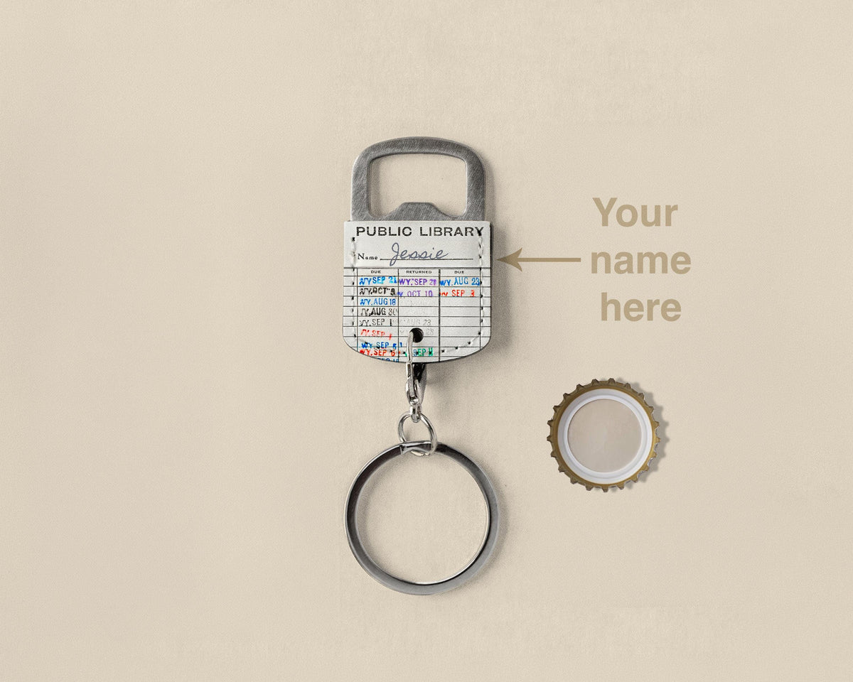 Personalized Library Card Keychain Bottle Opener, Vintage Due Date Card, Book Lover Gift