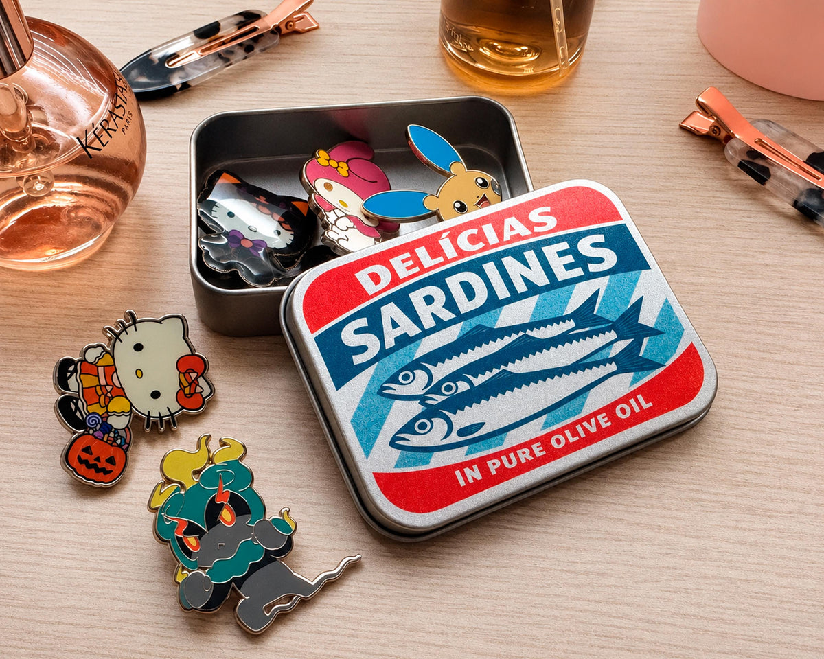Vintage Style Sardine Tin Storage Box – Small Metal Trinket Case, Pin Organizer
