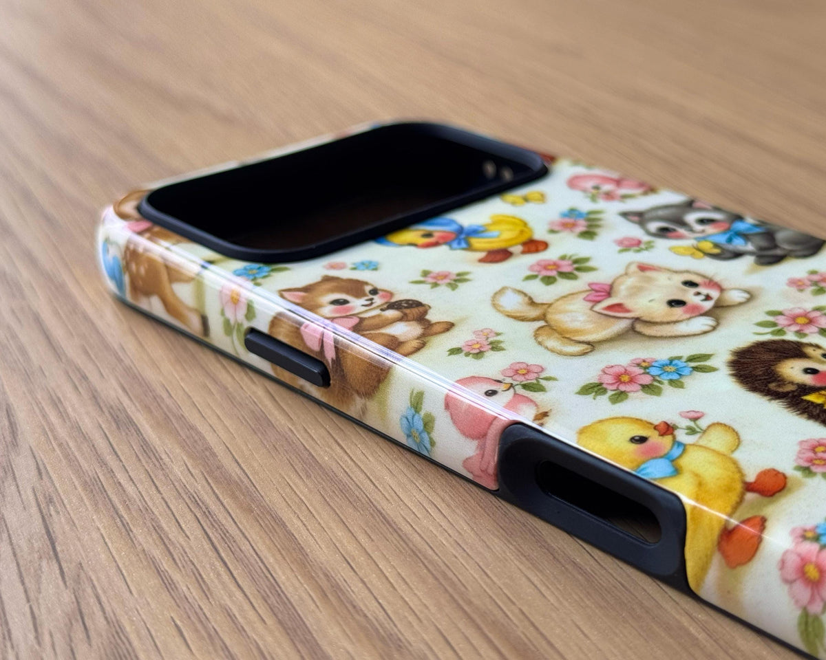 Vintage Kitschy Baby Animal iPhone Case, Retro Cottage Style MagSafe Cover