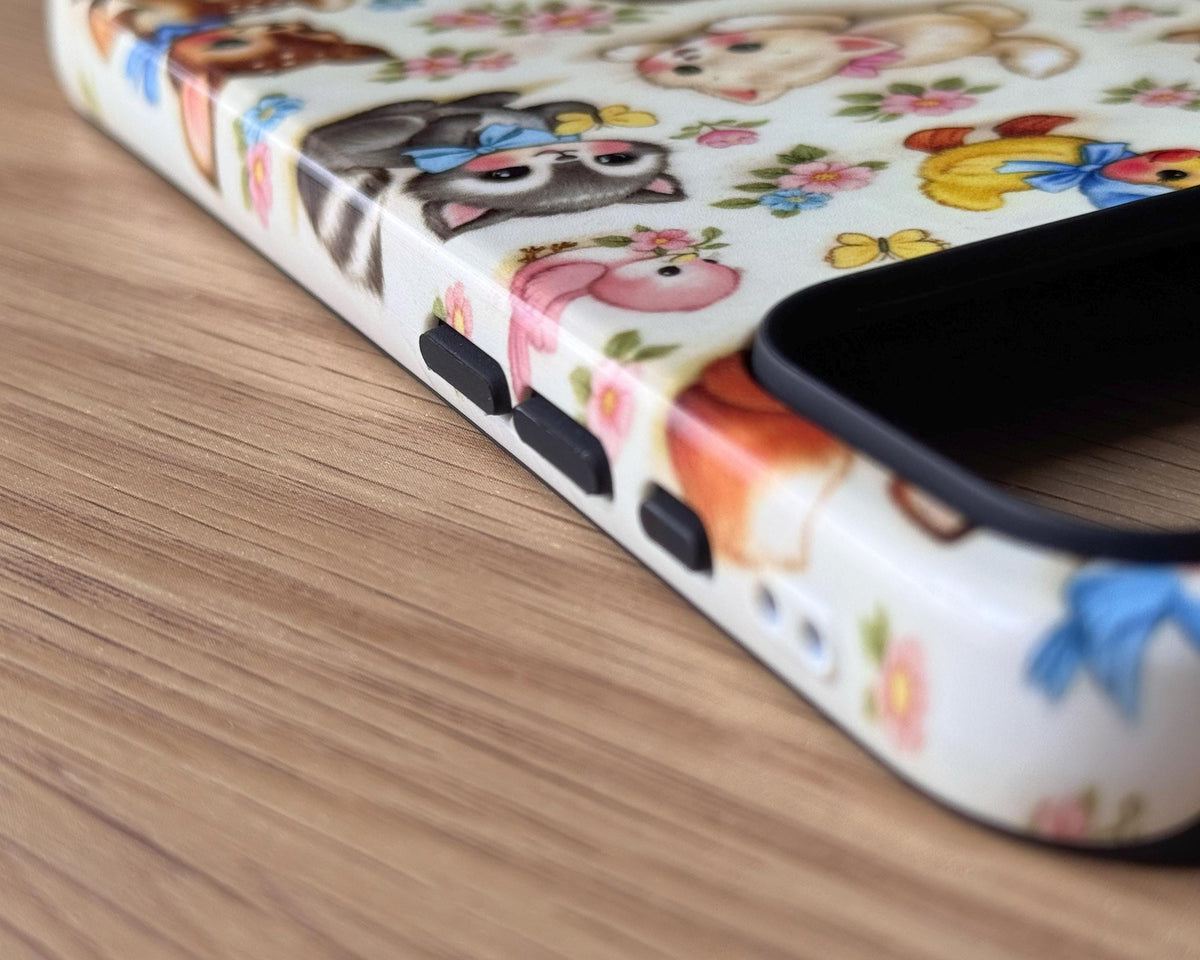 Vintage Kitschy Baby Animal iPhone Case, Retro Cottage Style MagSafe Cover