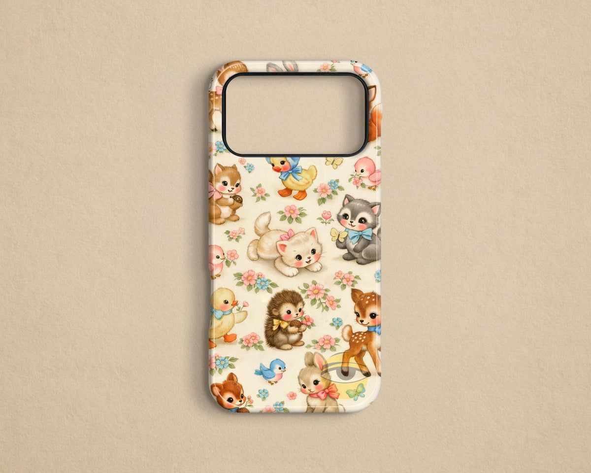 Vintage Kitschy Baby Animal iPhone Case, Retro Cottage Style MagSafe Cover