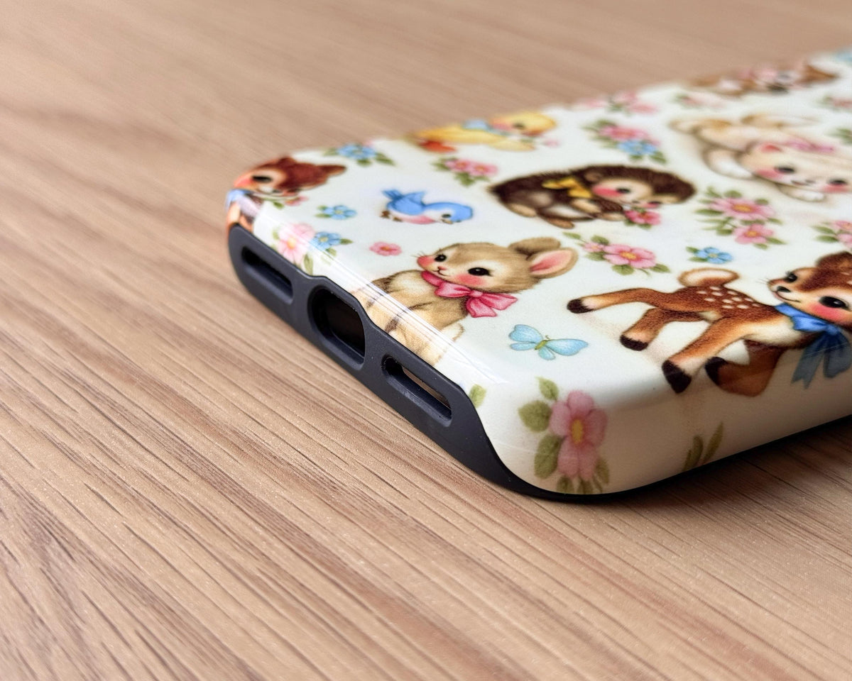 Vintage Kitschy Baby Animal iPhone Case, Retro Cottage Style MagSafe Cover