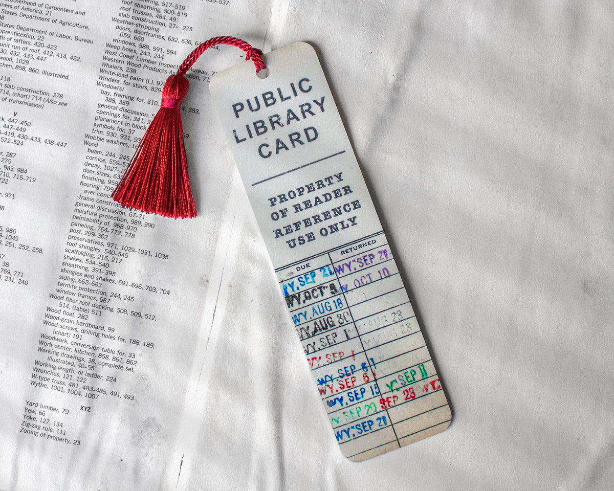 Vintage Library Card Bookmark, Book Lover Gift with Tassel, Due Date Bookmark Metal