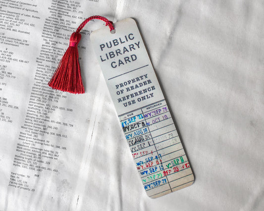 Vintage Library Card Bookmark, Book Lover Gift with Tassel, Due Date Bookmark Metal