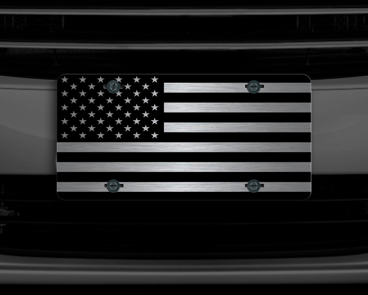 Black & Silver American Flag License Plate, Modern USA 12x6