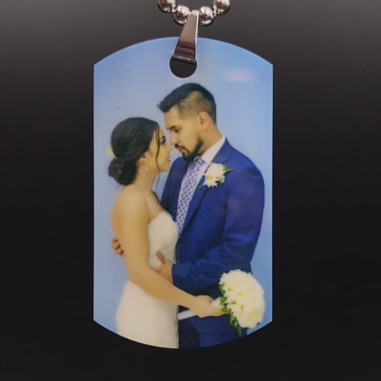 Video of a personalized dog tag necklace